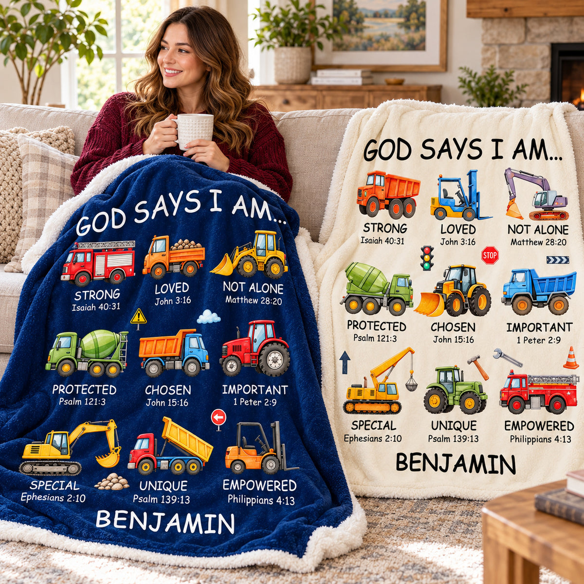 Personalized God Says I Am Truck Blanket Custom Name Christian Gift - product view 7