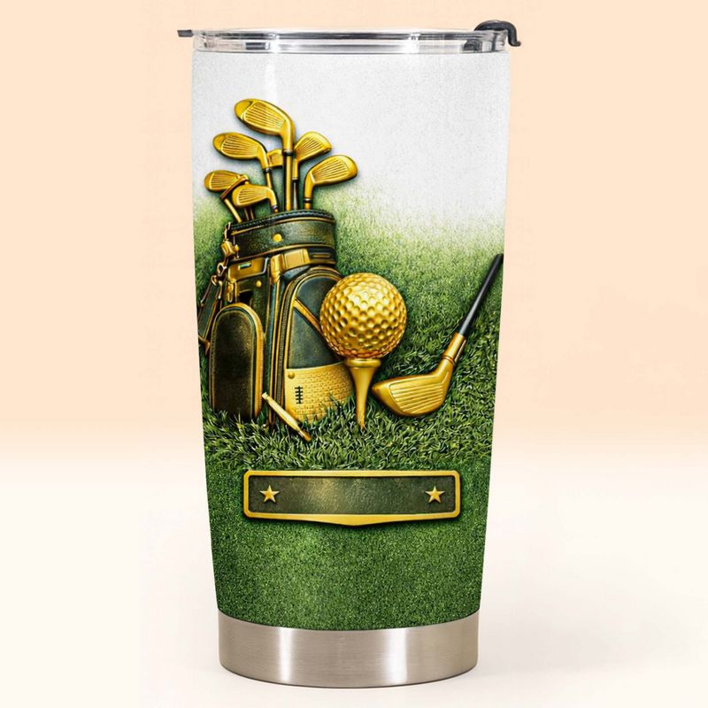 Close-up of Golf Lover Personalized Tumbler Custom Name Stainless Steel Travel Cup for Golfer Gift for streetwear fans in Austin, Texas