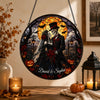 Gothic Skeleton Bride and Groom Stained Glass Style Hanging Sign Personalized Halloween Wedding Decor