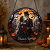 Gothic Skeleton Bride and Groom Stained Glass Style Hanging Sign Personalized Halloween Wedding Decor