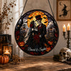 Gothic Skeleton Bride and Groom Stained Glass Style Hanging Sign Personalized Halloween Wedding Decor