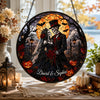 Gothic Skeleton Bride and Groom Stained Glass Style Hanging Sign Personalized Halloween Wedding Decor