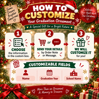 Infographic detailing the three-step customization process and available fields for the graduation ornament.