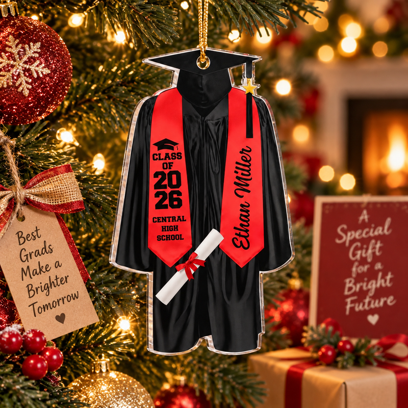 Graduation Ornament Personalized Acrylic Cap and Gown Keepsake Gift for High School or College Class available at our Austin, Texas warehouse