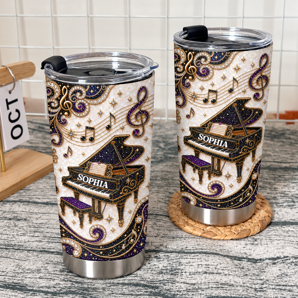 Personalized Grand Piano Music Tumbler Custom Name Pianist Gift - product view 5