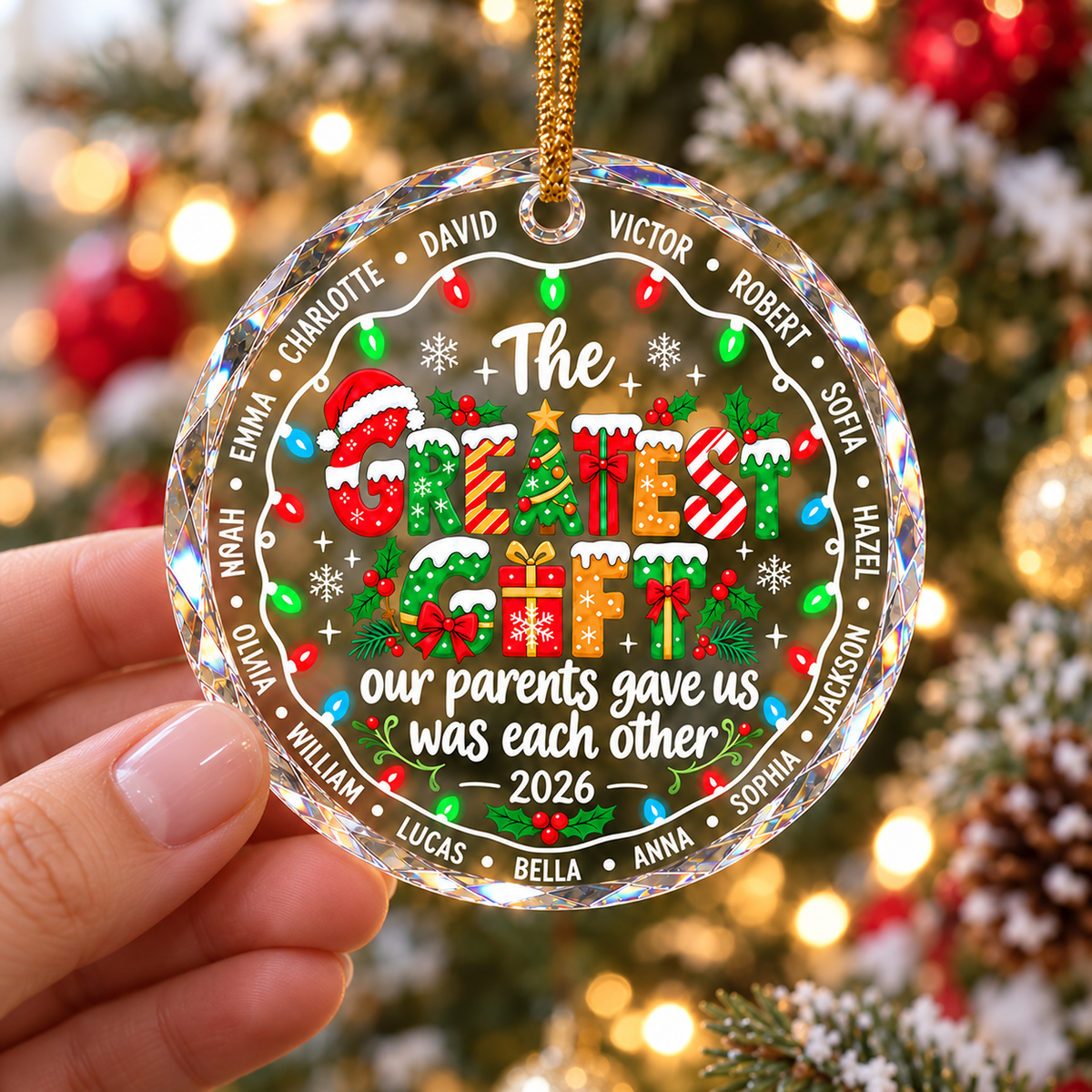 Personalized Greatest Gifts Family Glass Ornament Custom Names Christmas Gift - product view 3