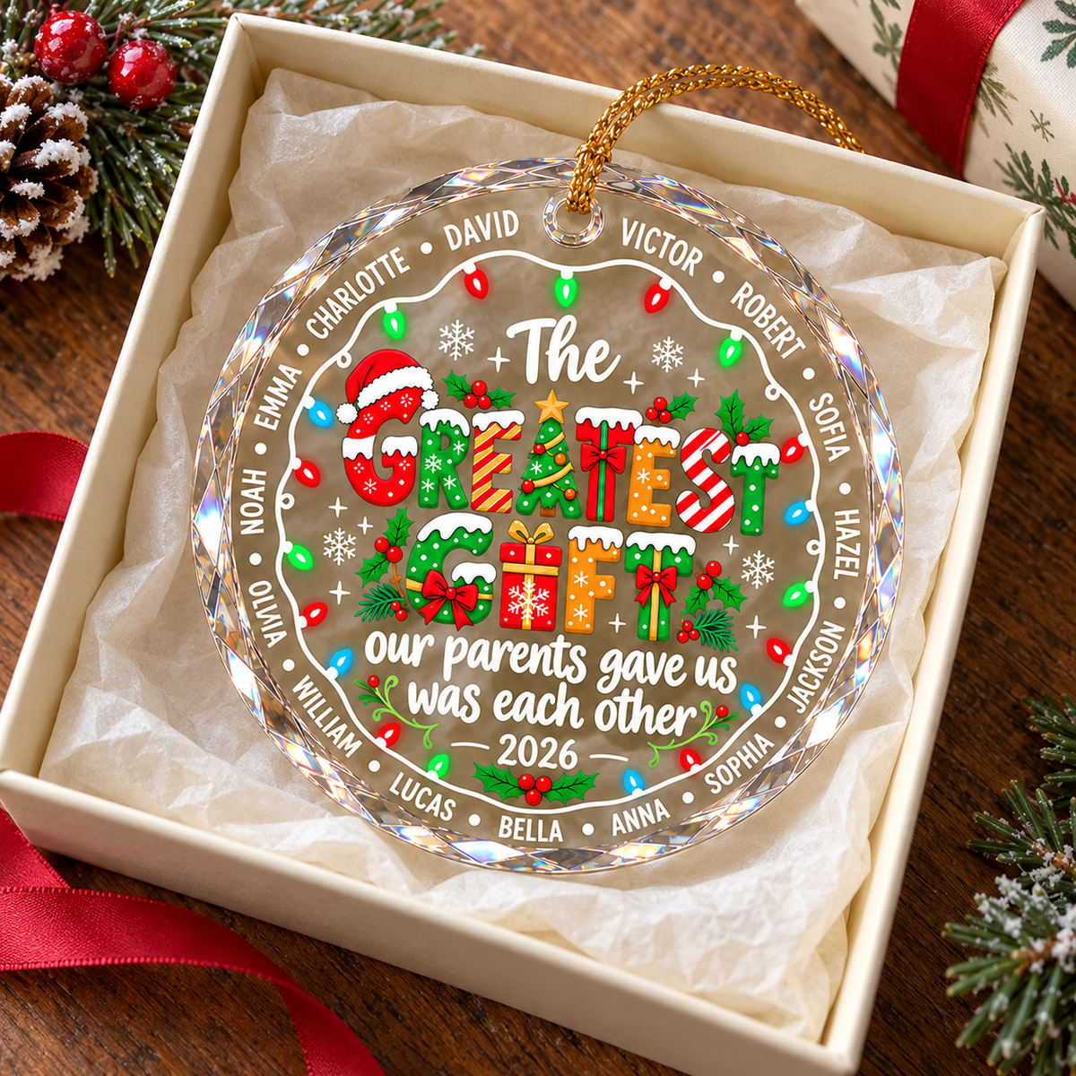 Personalized Greatest Gifts Family Glass Ornament Custom Names Christmas Gift - product view 4