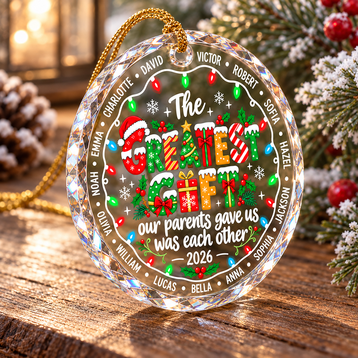 Personalized Greatest Gifts Family Glass Ornament Custom Names Christmas Gift - product view 5