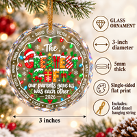 Personalized Greatest Gifts Family Glass Ornament Custom Names Christmas Gift - size and material details