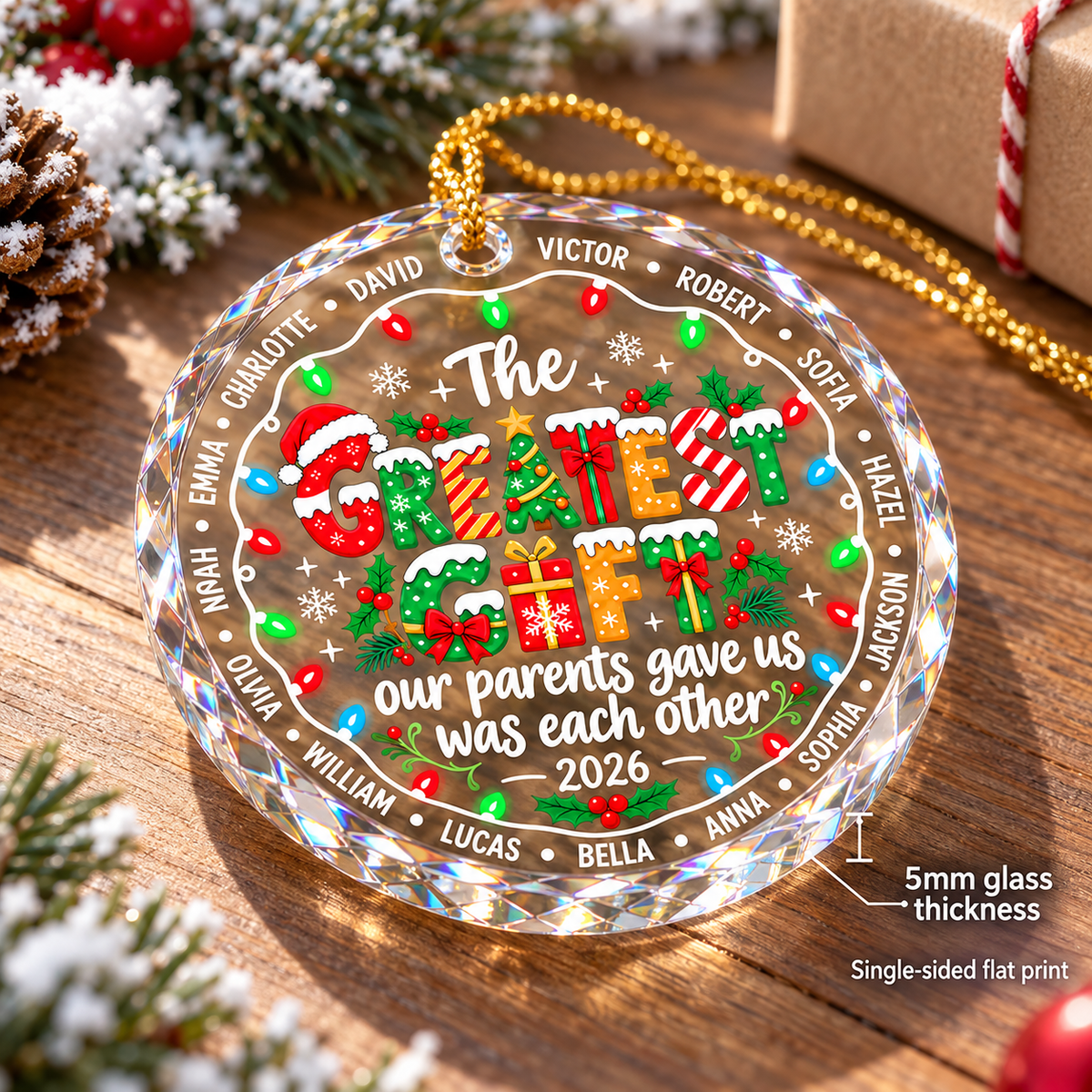 Personalized Greatest Gifts Family Glass Ornament Custom Names Christmas Gift - product view 7