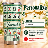 Green Mahjong Tile Tumbler - personalization instructions