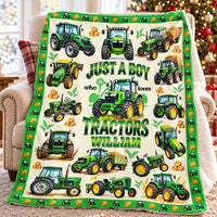 Personalized Green Tractor Blanket Custom Name Farm Boy Gift - main product view