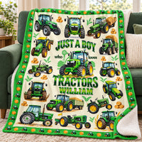 Personalized Green Tractor Blanket Custom Name Farm Boy Gift - product view 5