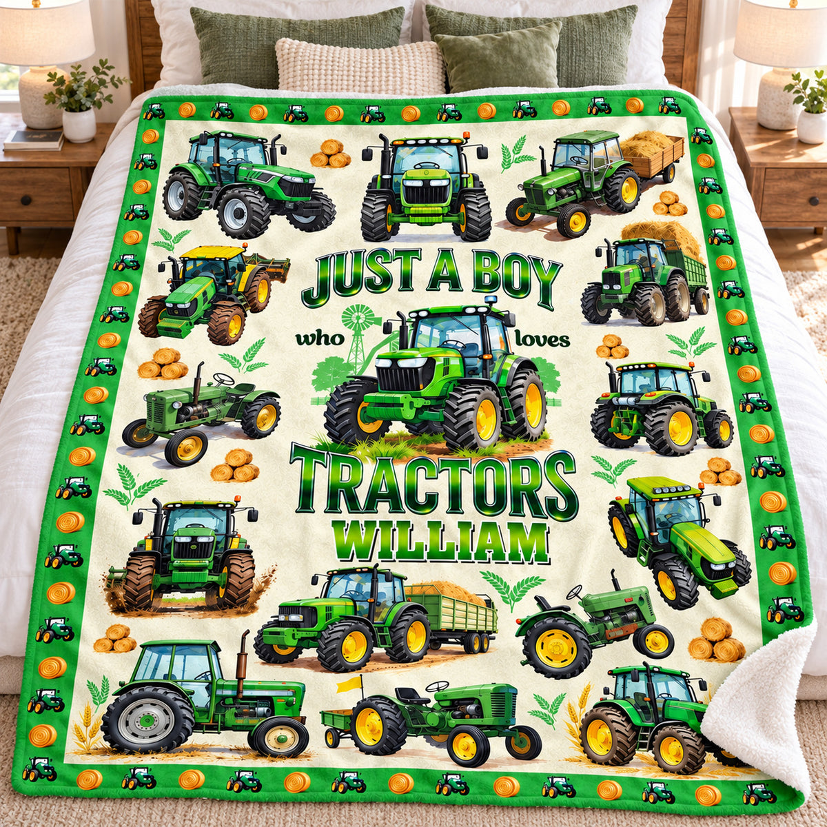 Personalized Green Tractor Blanket Custom Name Farm Boy Gift - product view 6