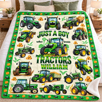 Personalized Green Tractor Blanket Custom Name Farm Boy Gift - product view 6