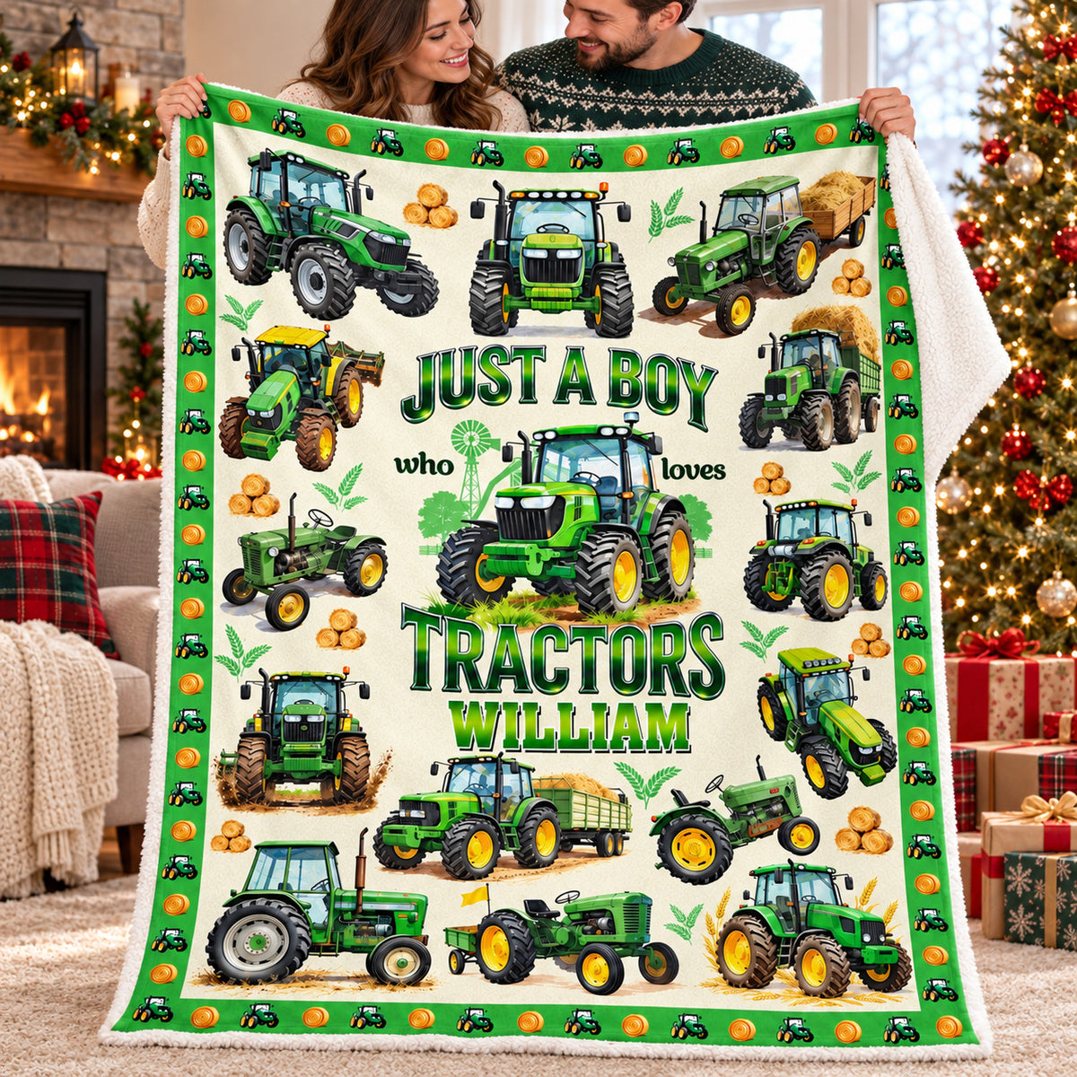 Personalized Green Tractor Blanket Custom Name Farm Boy Gift - product view 8
