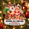 Growing Old Together Funny Christmas Ornament Personalized Couples Gift Tropical Santa available at our Austin, Texas warehouse