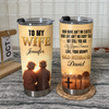 Customer in Austin, Texas wearing Grumpy Husband My Queen Forever Tumbler Funny Anniversary Gift for Wife