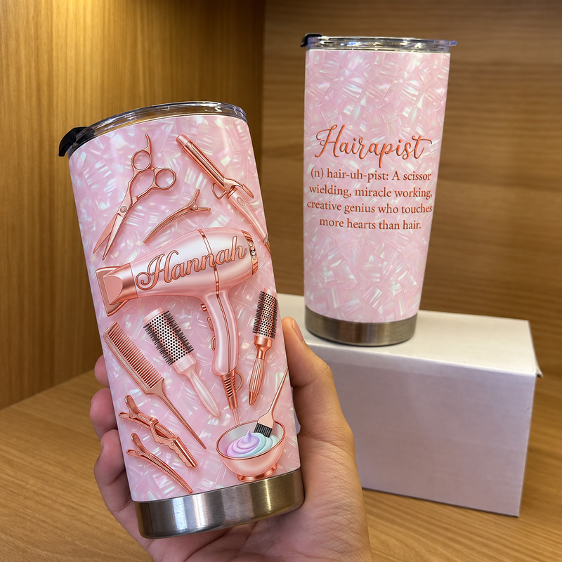 Hairapist Definition Tumbler Funny Hairstylist Gift for Cosmetologists available at our Austin, Texas warehouse