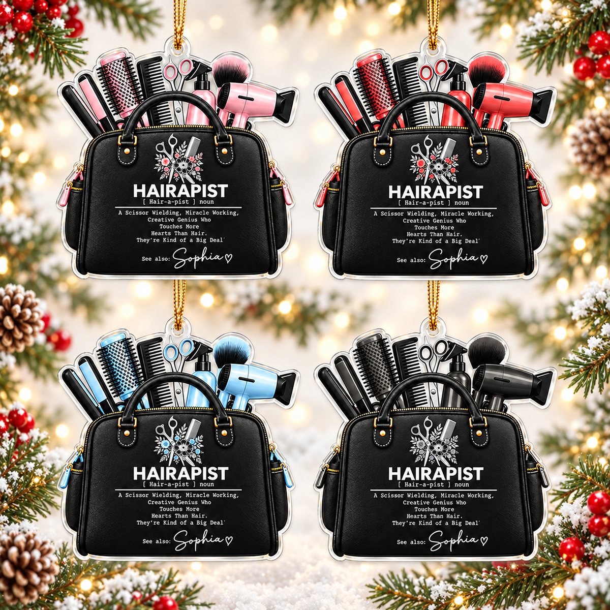 Personalized Hairapist Tool Bag Ornament Hairstylist Christmas Gift - main design