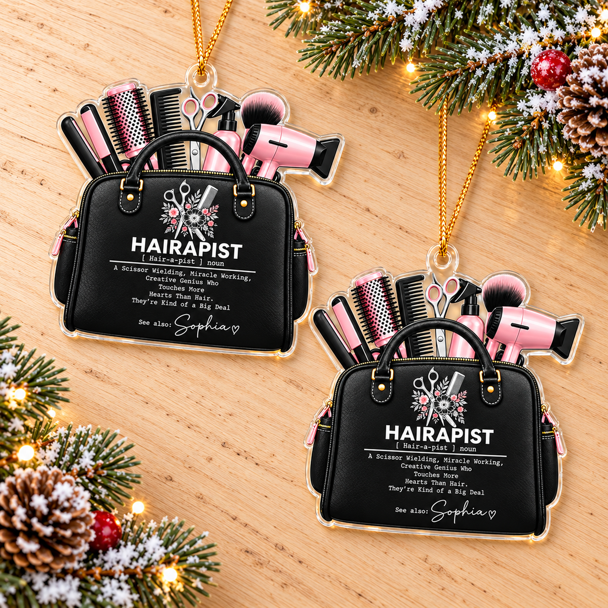 Personalized Hairapist Tool Bag Ornament Hairstylist Christmas Gift - product view 3