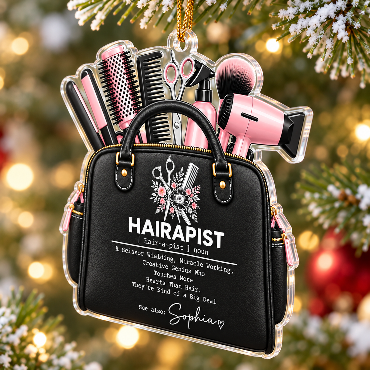 Personalized Hairapist Tool Bag Ornament Hairstylist Christmas Gift - product view 5