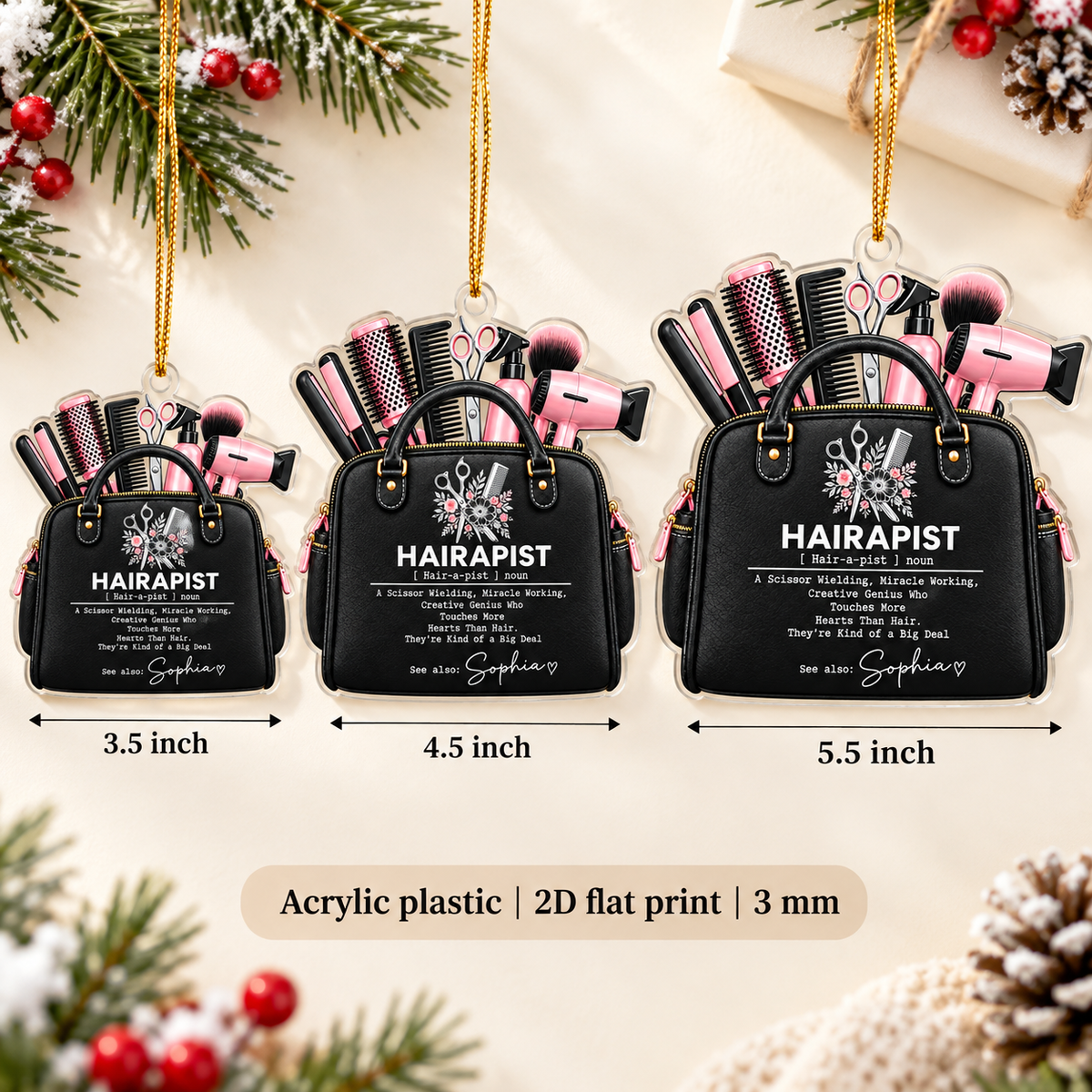Personalized Hairapist Tool Bag Ornament Hairstylist Christmas Gift - product view 6