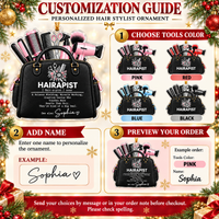 Personalized Hairapist Tool Bag Ornament Hairstylist Christmas Gift - personalization options and ordering guide