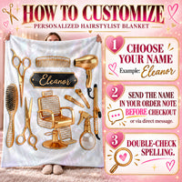 Personalized Hairstylist Blanket Custom Name Salon Hairdresser Gift - personalization choices and ordering instructions