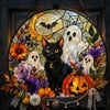 Halloween Black Cat Stained Glass Suncatcher Spooky Ghost Pumpkin Witchy Window Hanging Decor