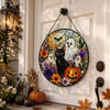 Halloween Black Cat Stained Glass Suncatcher Spooky Ghost Pumpkin Witchy Window Hanging Decor