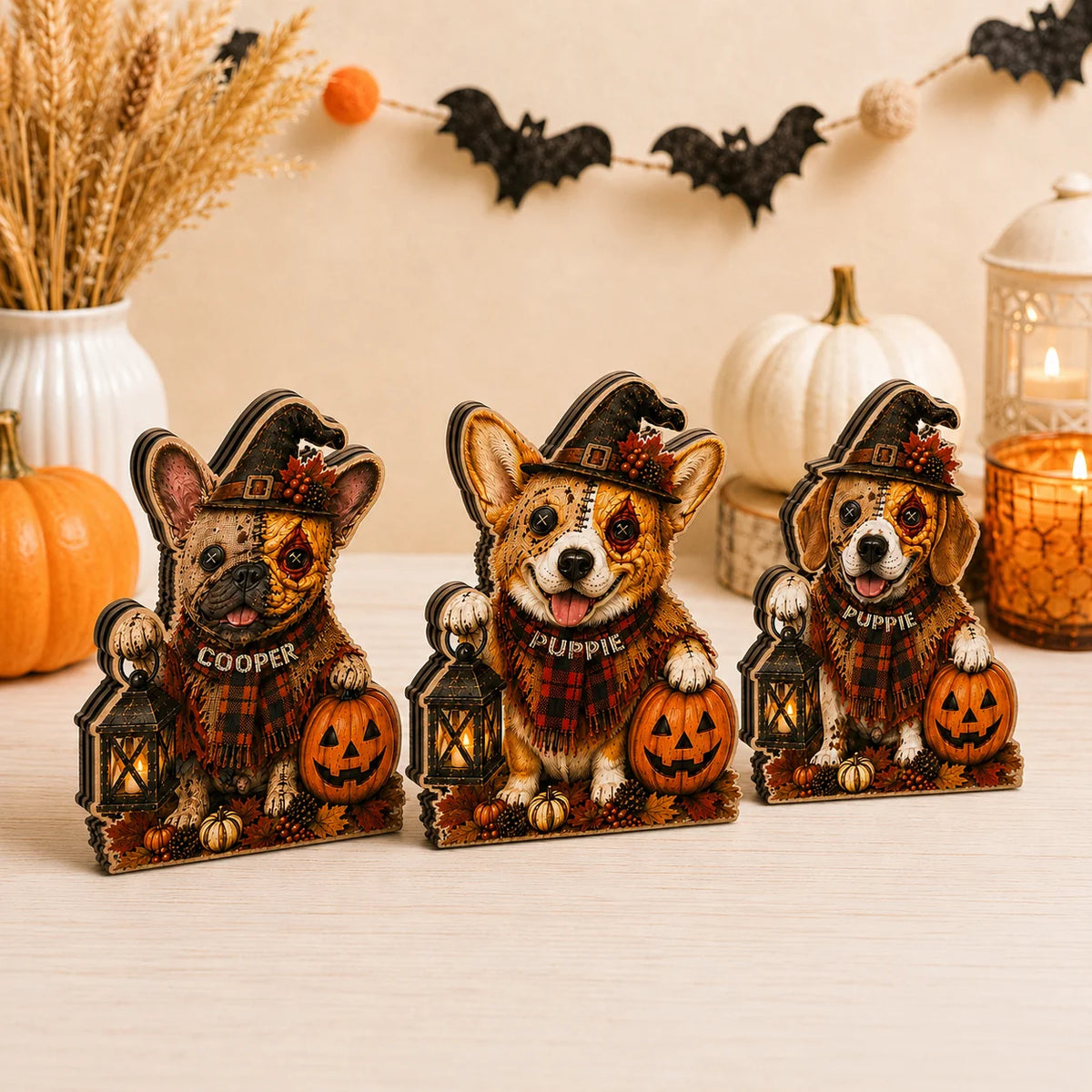 Halloween Dog Decor Beagle Witch Wooden Cutout Decoration Cute Spooky Fall Shelf Accent for Pet Lovers