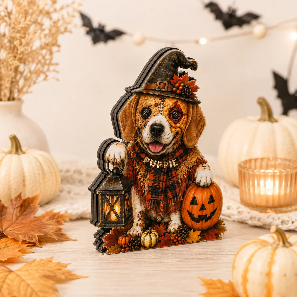 Halloween Dog Decor Beagle Witch Wooden Cutout Decoration Cute Spooky Fall Shelf Accent for Pet Lovers