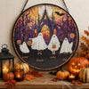 Customer in Austin, Texas wearing Halloween Ghost Family Stained Glass Decoration Ornament, Personalized Spooky Suncatcher Hanging Dec