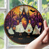 Customer in Austin, Texas wearing Halloween Ghost Family Stained Glass Decoration Ornament, Personalized Spooky Suncatcher Hanging Dec