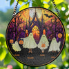 Customer in Austin, Texas wearing Halloween Ghost Family Stained Glass Decoration Ornament, Personalized Spooky Suncatcher Hanging Dec