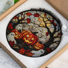 Customer in Austin, Texas wearing Halloween Stained Glass Ghost Pumpkin Suncatcher Spooky Window Hanging Decor for Autumn Home