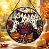 Happy Halloween Hanging Sign Cute Black Cat Trick Or Treat Candy Stained Glass Look Front Door Decor