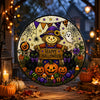 Happy Halloween Hanging Sign Cute Black Cat Trick Or Treat Candy Stained Glass Look Front Door Decor