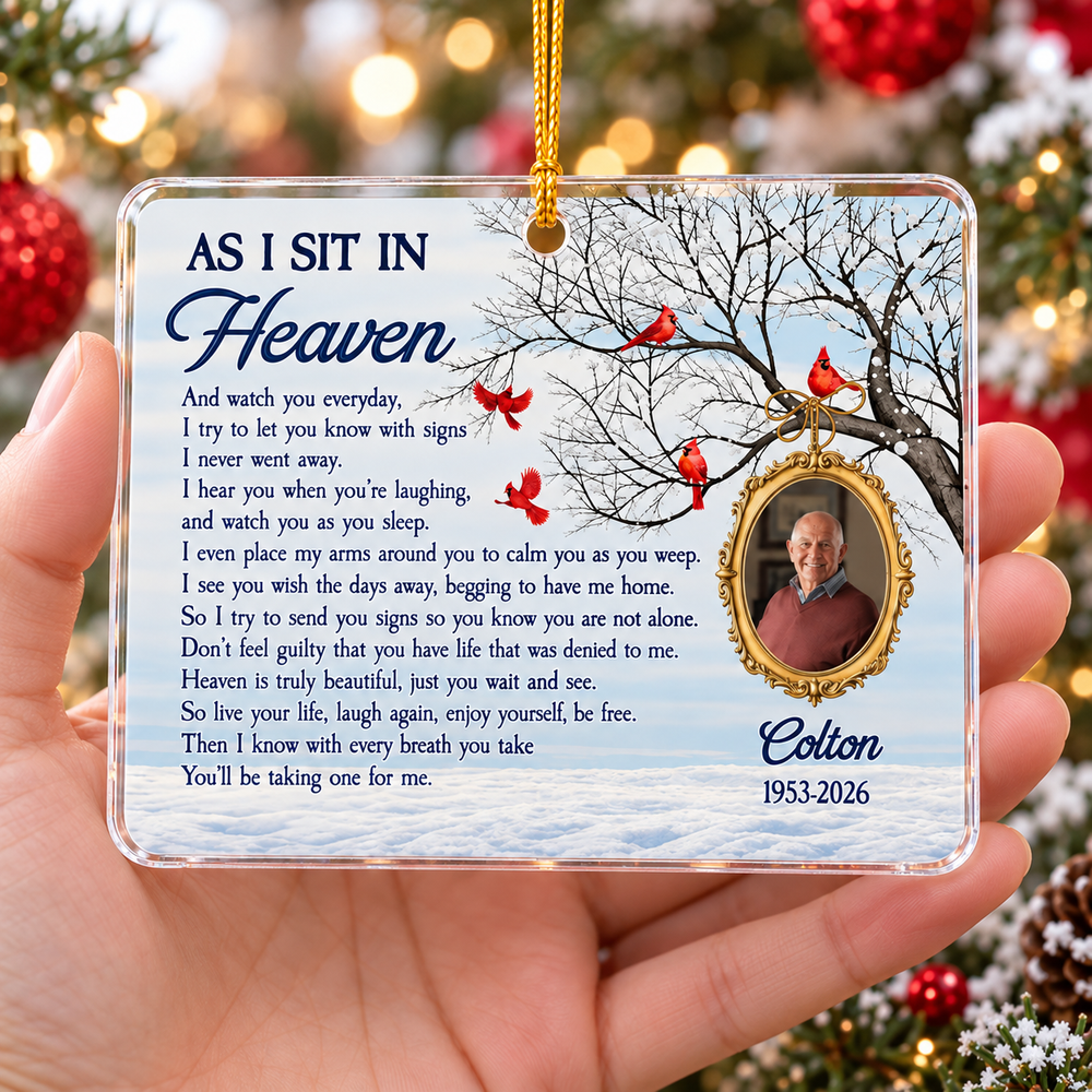 Personalized As I Sit in Heaven Photo Memorial Ornament Sympathy Gift - product view 2