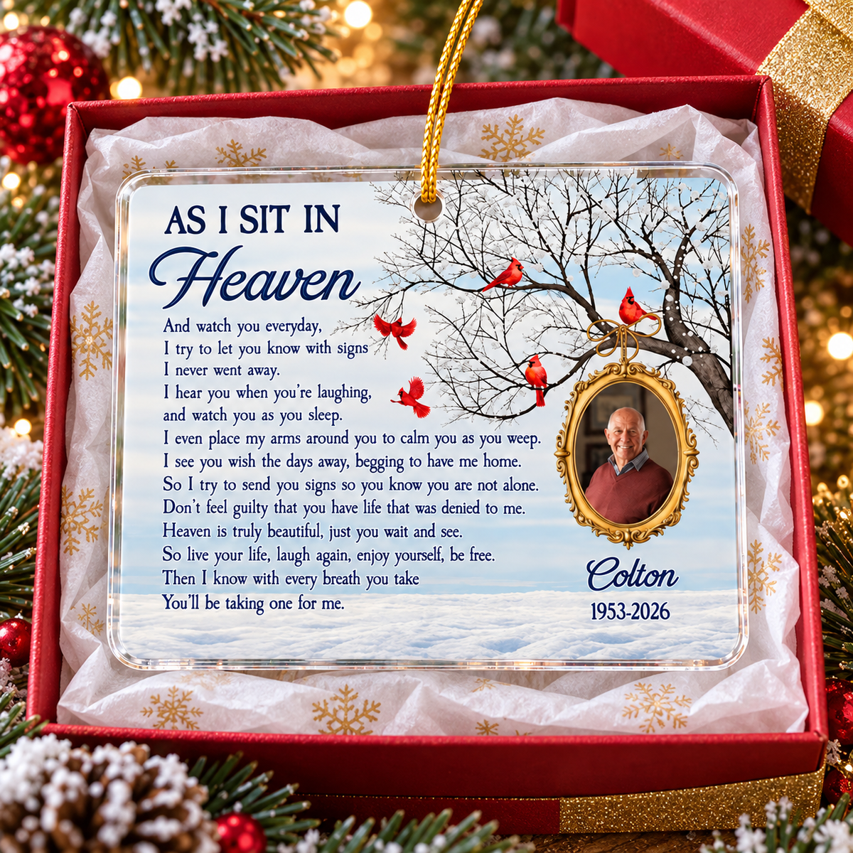 Personalized As I Sit in Heaven Photo Memorial Ornament Sympathy Gift - product view 4