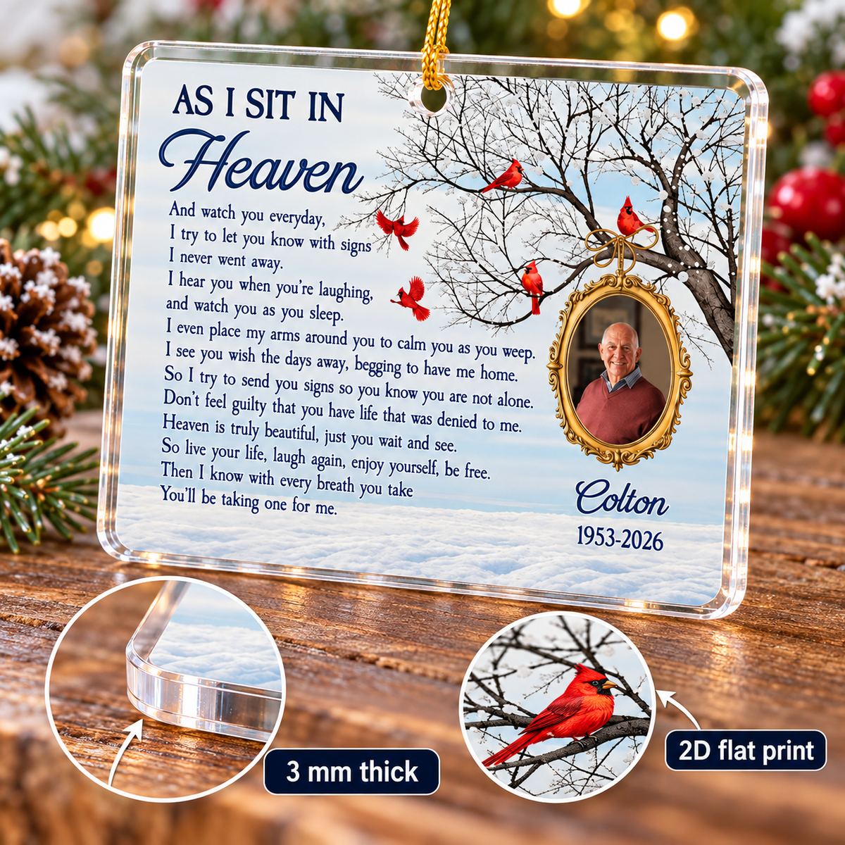 Personalized As I Sit in Heaven Photo Memorial Ornament Sympathy Gift - product view 7