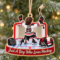 Personalized Hockey Boy Wood Ornament Custom Name Number Sports Gift - main design