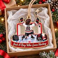Personalized Hockey Boy Wood Ornament Custom Name Number Sports Gift - product view 4