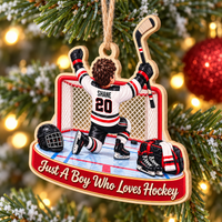 Personalized Hockey Boy Wood Ornament Custom Name Number Sports Gift - product view 5