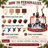 Personalized Hockey Boy Wood Ornament Custom Name Number Sports Gift - personalization guide