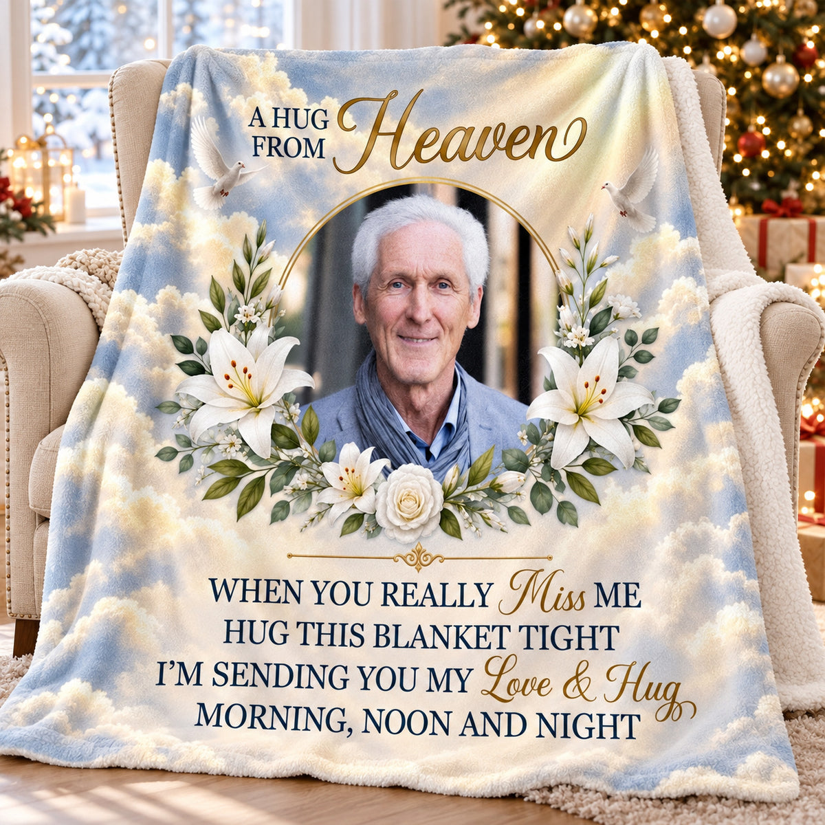 Personalized Hug From Heaven Photo Memorial Blanket Remembrance Gift - main product view