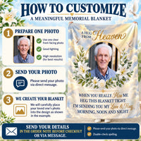 Personalized Hug From Heaven Photo Memorial Blanket Remembrance Gift - personalization choices and ordering instructions