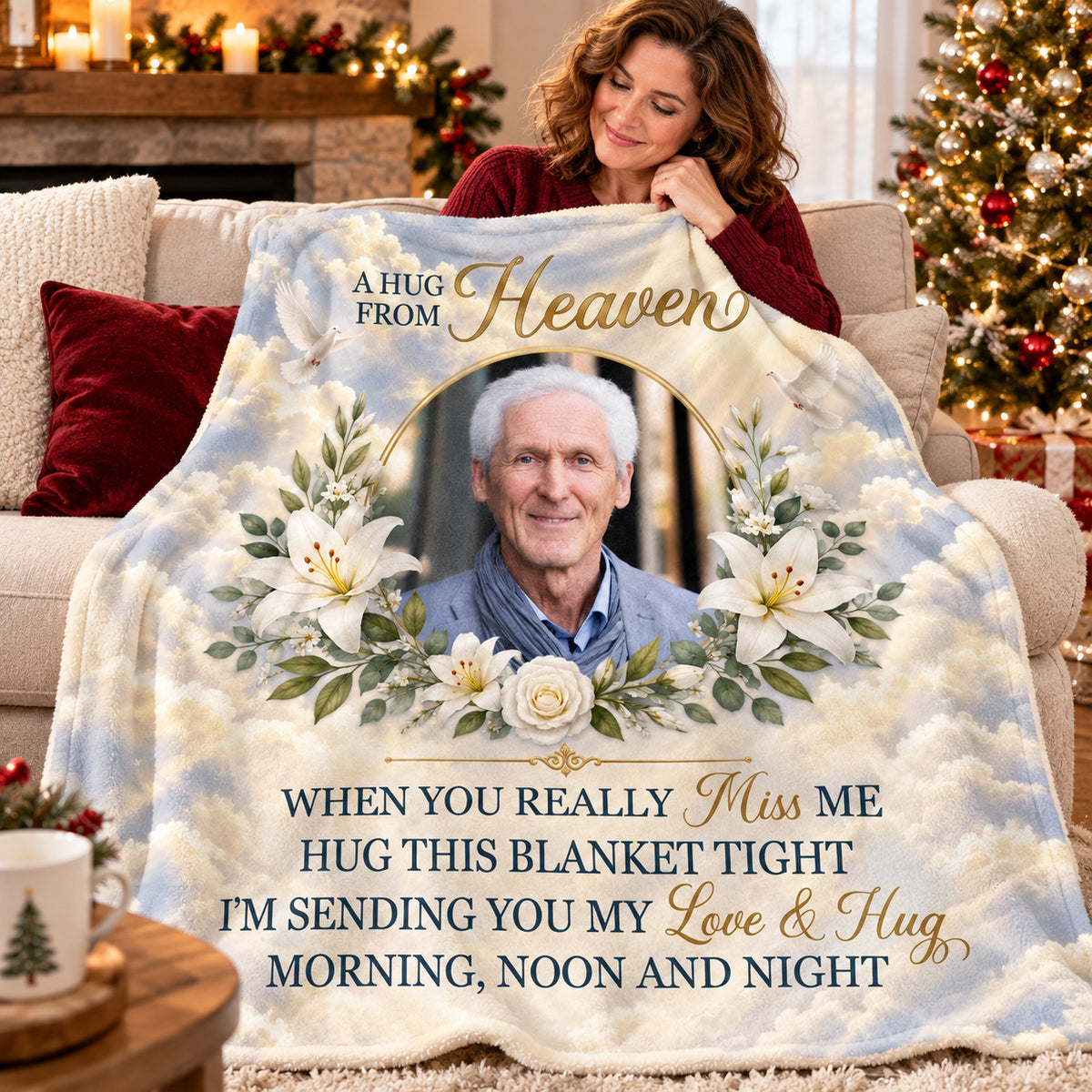 Personalized Hug From Heaven Photo Memorial Blanket Remembrance Gift - product view 7