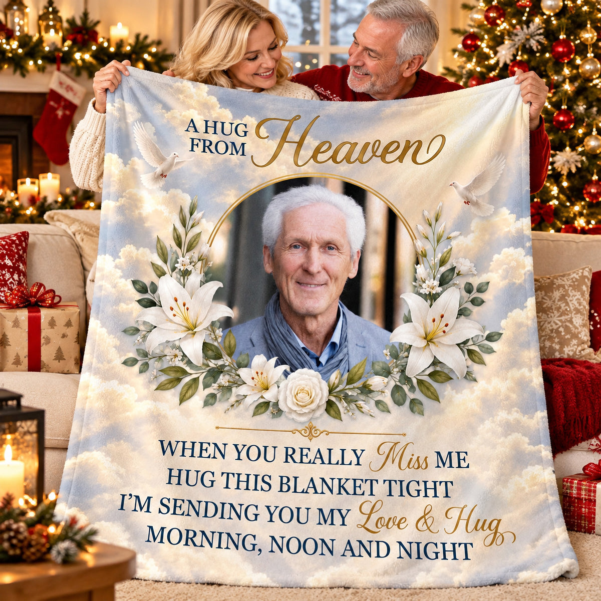 Personalized Hug From Heaven Photo Memorial Blanket Remembrance Gift - product view 8
